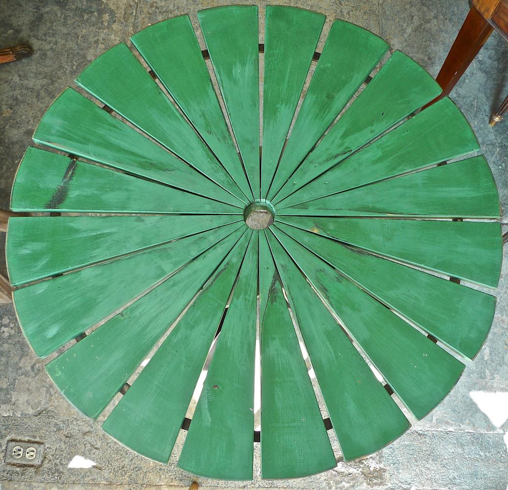 Hand-Painted French 19th Century Wrought Iron and Painted Wood Round Garden Table.