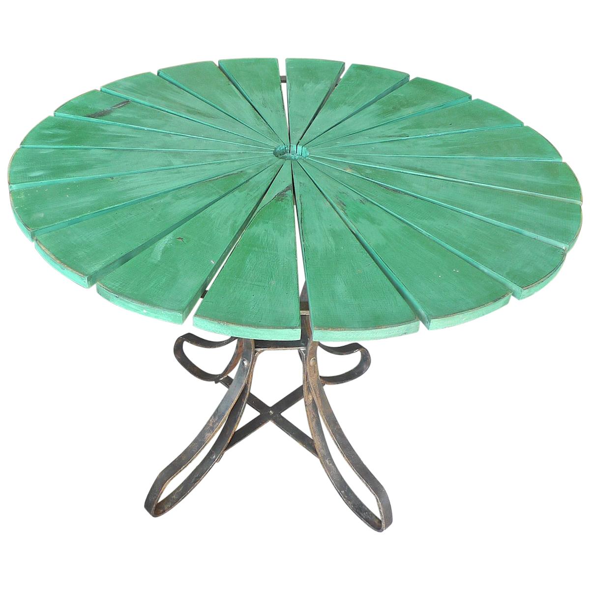 French 19th Century Wrought Iron and Painted Wood Round Garden Table.