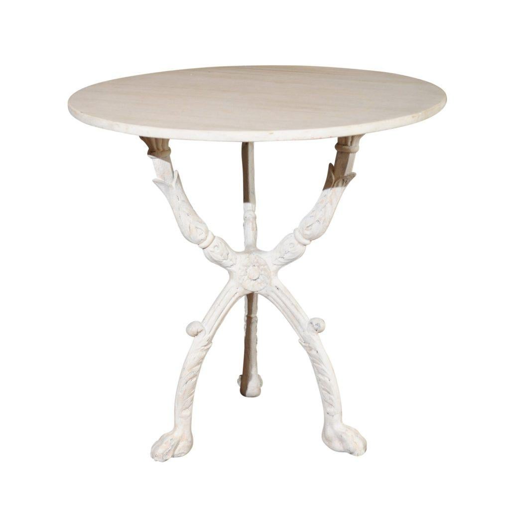 French 19th Century Wrought Iron Base Bistro Table with Round White Marble Top 1