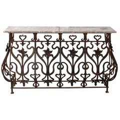 French 19th Century Wrought Iron Console with Rouge Marble Top