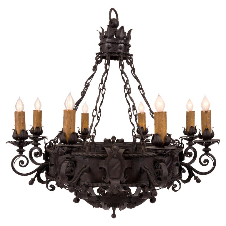 French 19th Century Wrought Iron EightArm Chandelier For Sale at 1stDibs