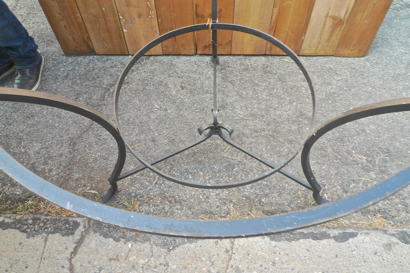 French 19th Century Wrought Iron Garden Table Frame with Round Rouge Marble Top 7