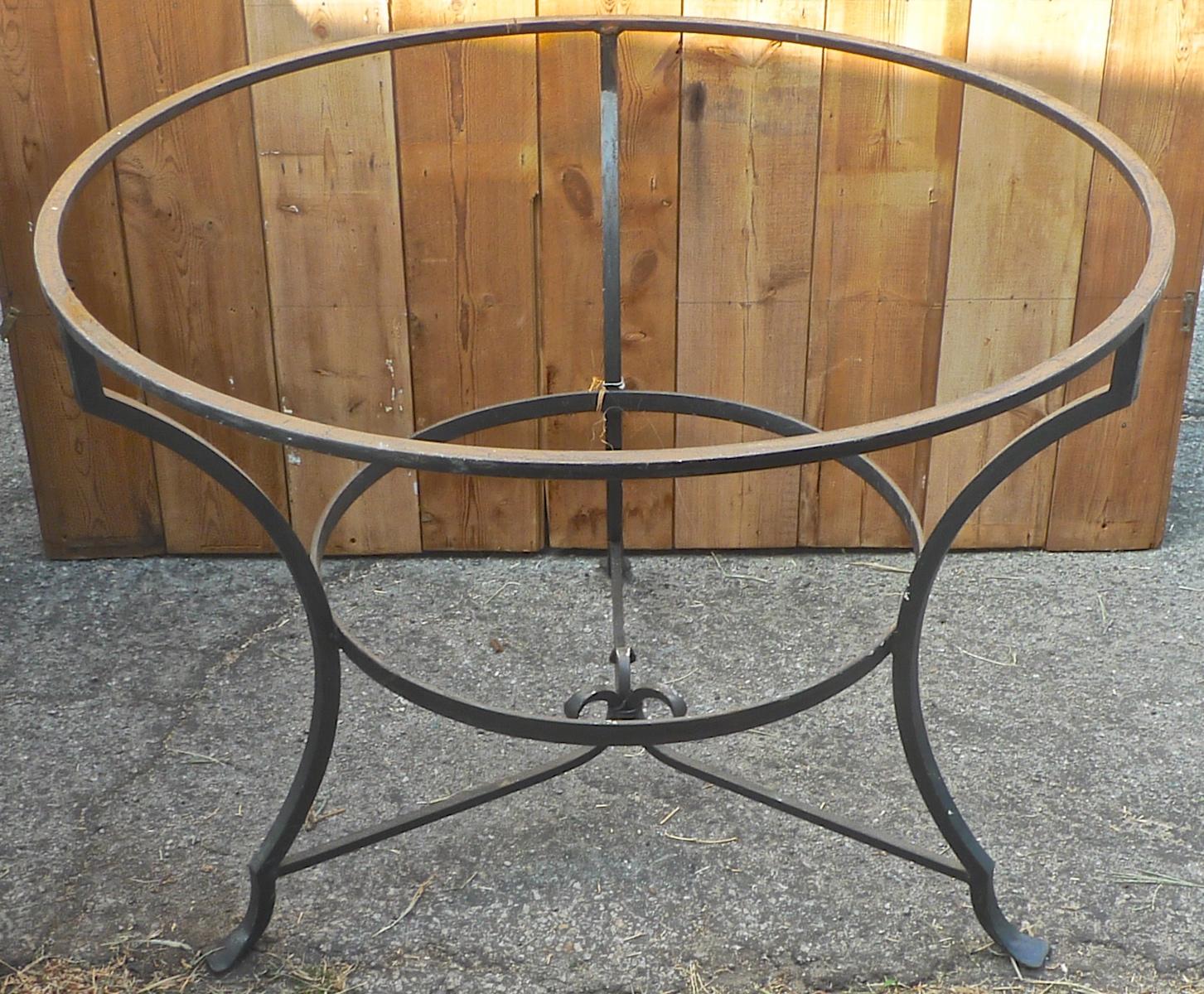 French 19th Century Wrought Iron Garden Table Frame with Round Rouge Marble Top 2