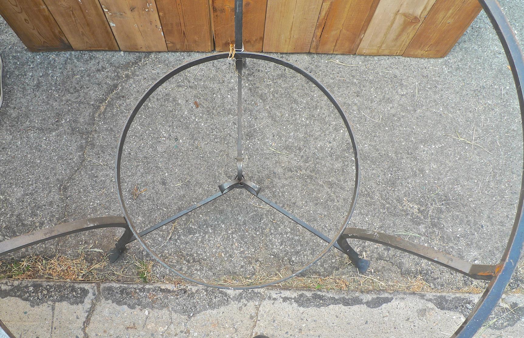 French 19th Century Wrought Iron Garden Table Frame with Round Rouge Marble Top 6