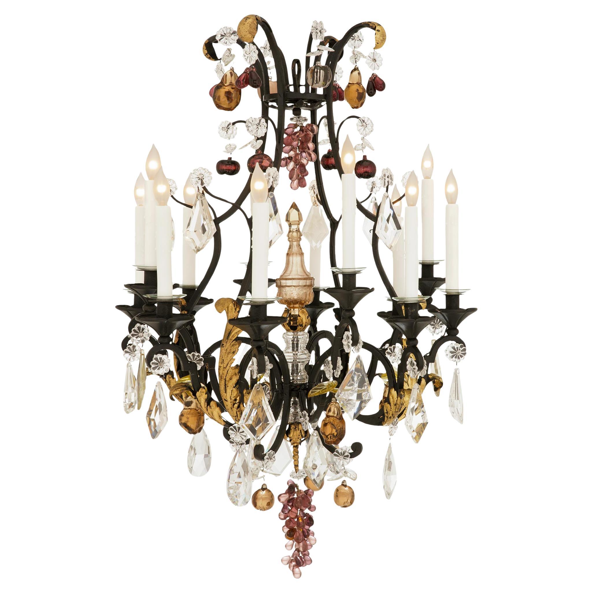 French 19th century Wrought Iron, Gilt and Baccarat Crystal chandelier