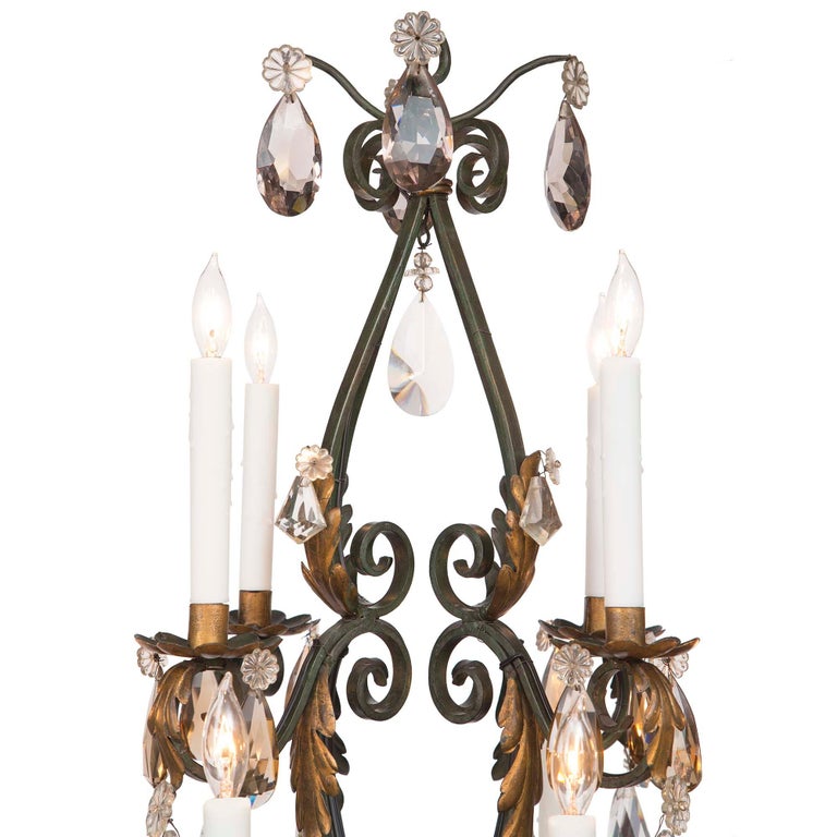 French 19th Century Wrought Iron, Gilt Metal And Baccarat Crystal ...