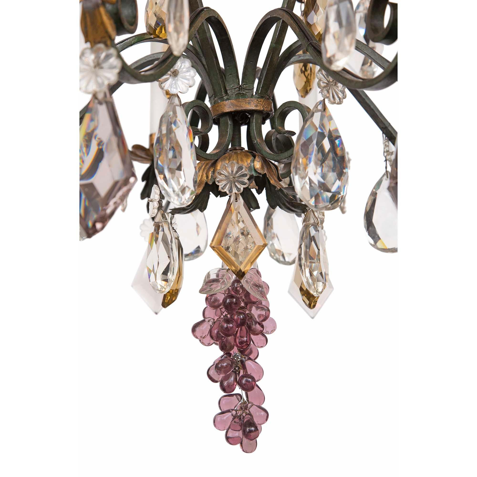 French 19th Century Wrought Iron, Gilt Metal And Baccarat Crystal Chandelier For Sale 1