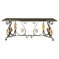 French 19th Century Wrought Iron, Gilt Metal and Marble Center or Dining Table