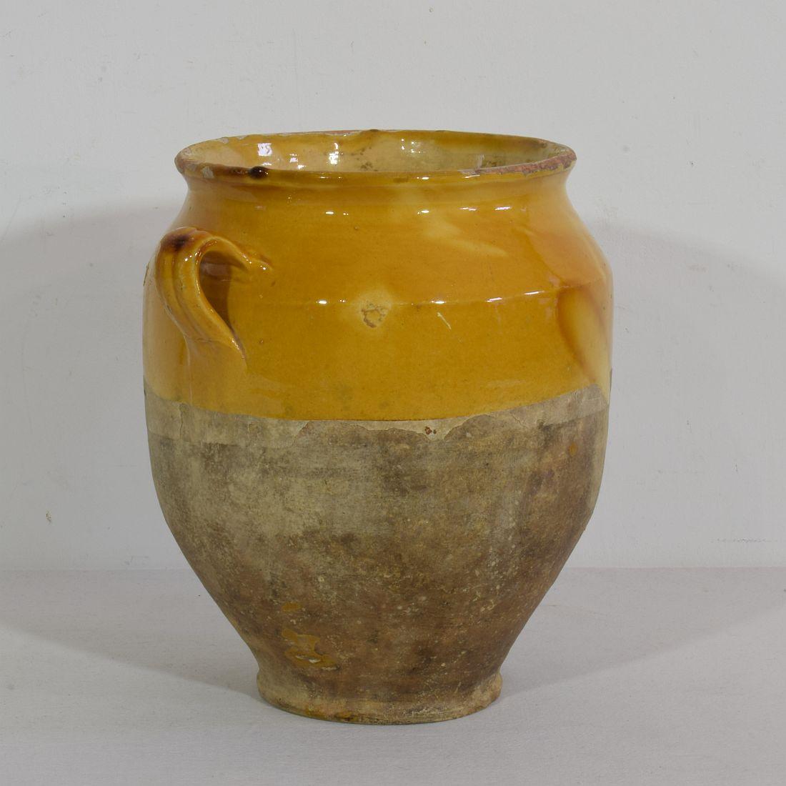 French Provincial French 19th Century Yellow Glazed Ceramic Confit Jar
