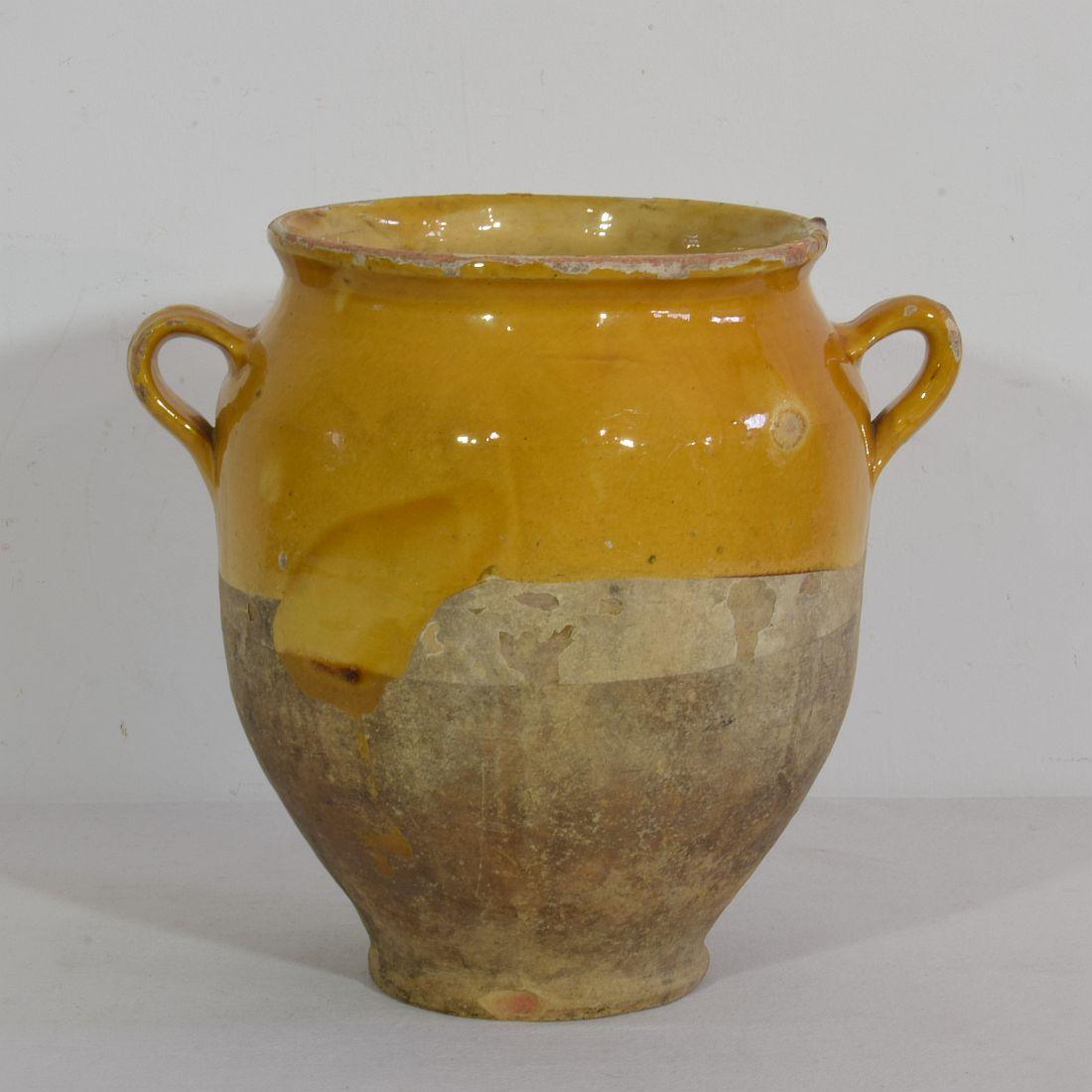 Terracotta French 19th Century Yellow Glazed Ceramic Confit Jar