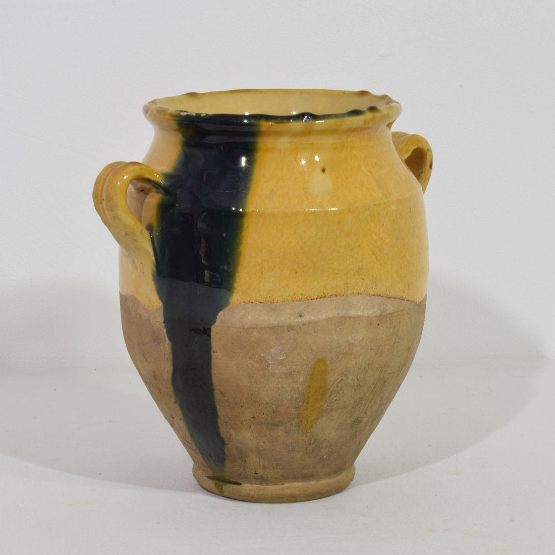 French Provincial French 19th Century Yellow Glazed Ceramic Confit Jar/ Pot