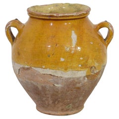 Antique French 19th Century Yellow Glazed Ceramic Confit Jar/ Pot