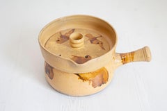 French 19th Century Yellow Glazed Pottery Steamer with Lid and Rust Accents