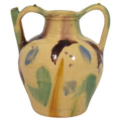 Cruche en terre cuite émaillée jaune du 19e siècle ou cruche à eau "Orjol".