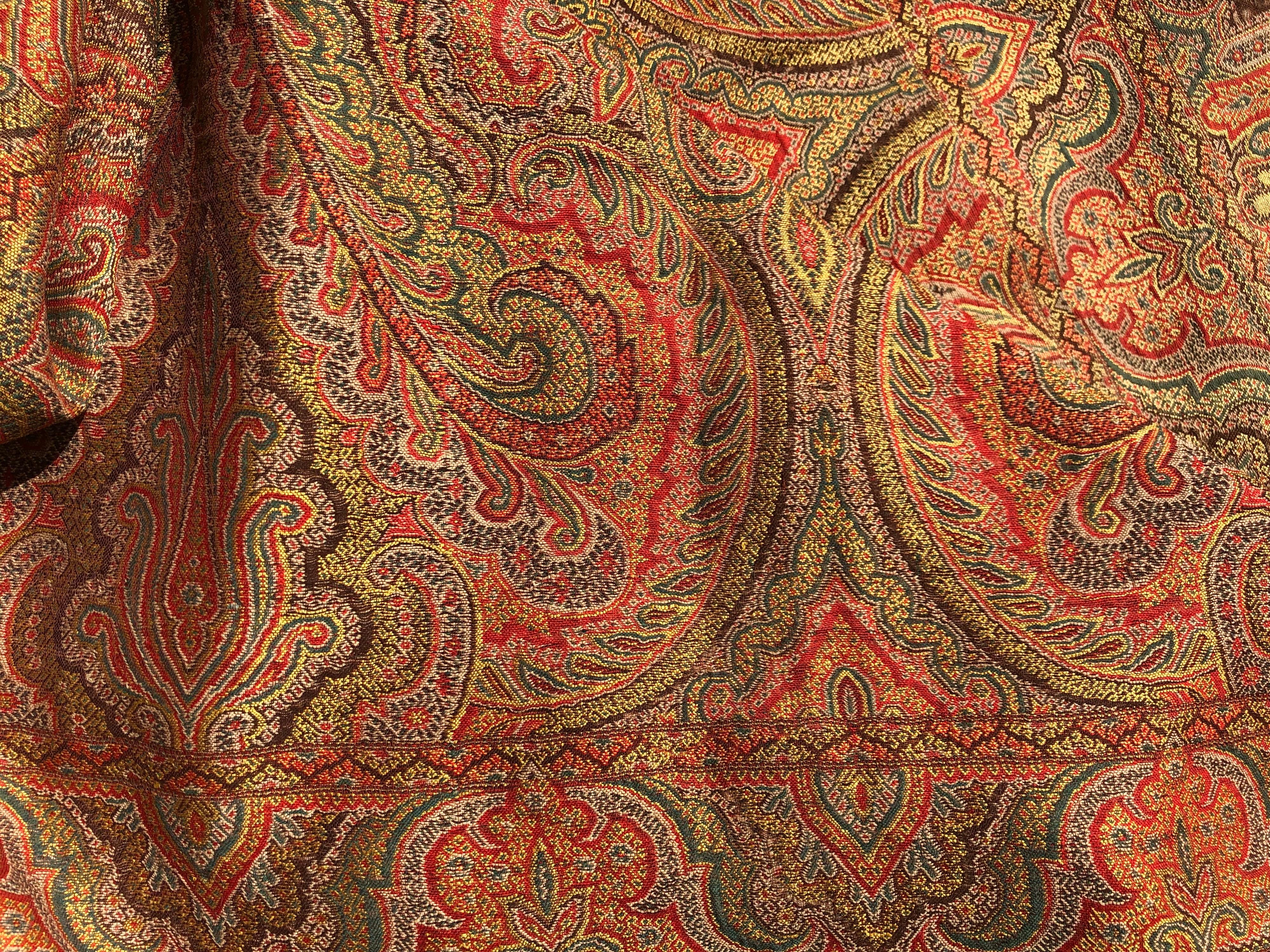 Late 19th Century Yellow Jacquard French 19th Century Wool and Silk Paisley Throw