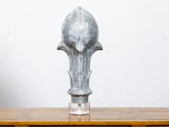 French 19th Century Zinc Crowned Acorn Decorative Finial on Custom Lucite Base