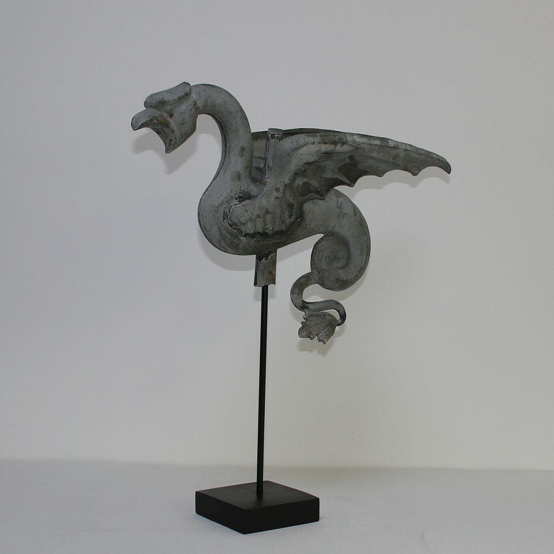 Beautiful zinc weathervane, France circa 1880. Weathered, small losses and old repairs. Measurement includes the base.