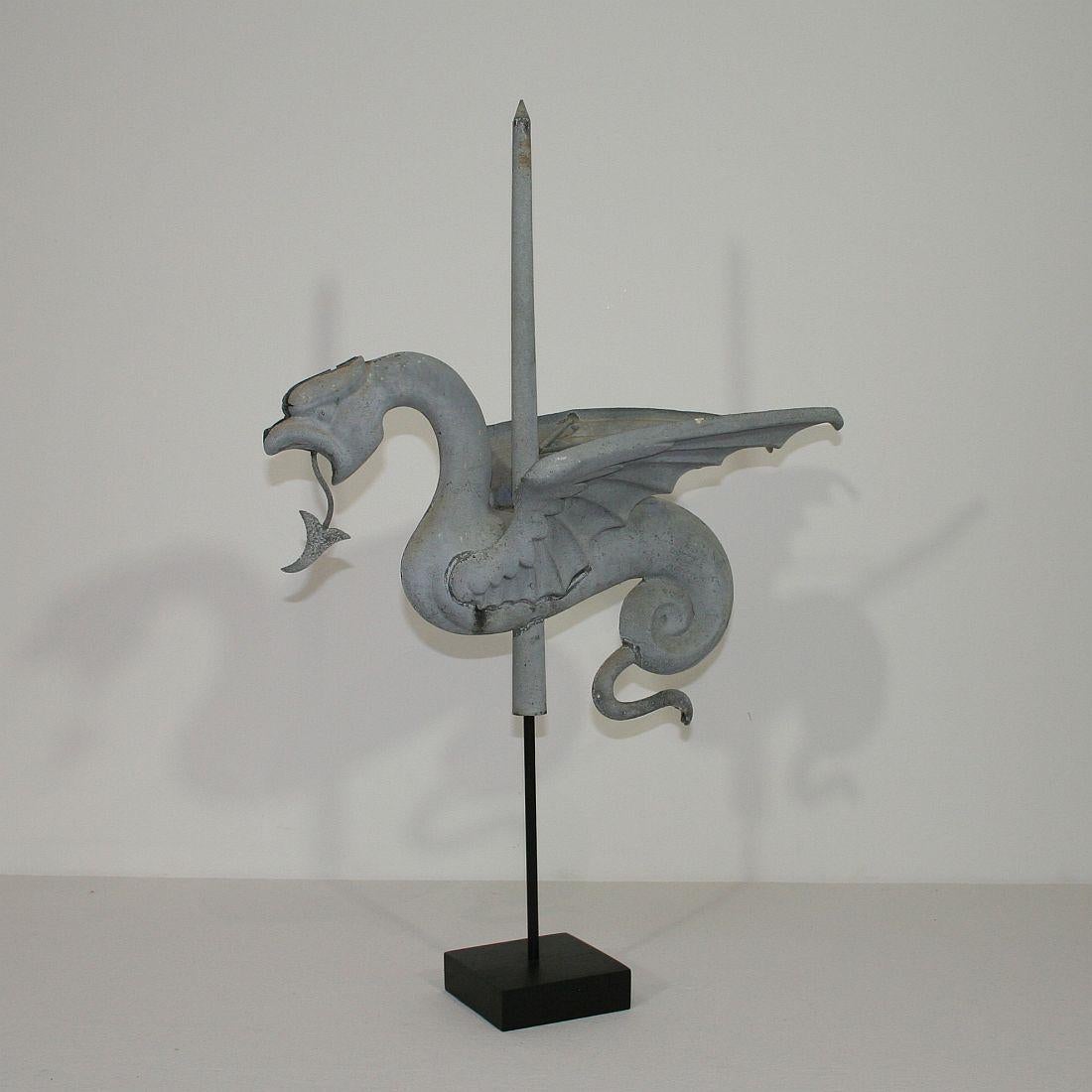 Beautiful zinc weathervane, France, circa 1880. Weathered small losses and old repairs. Measurement includes the base.