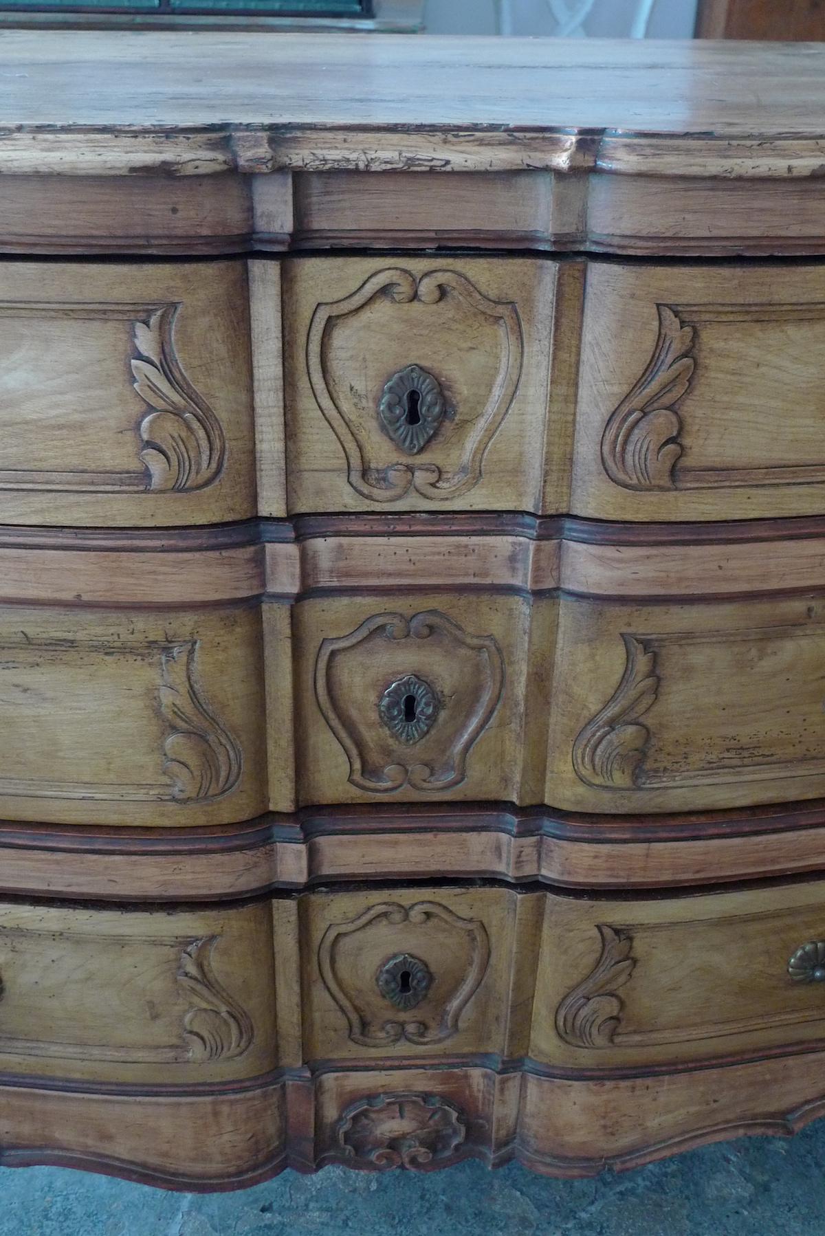 Hand-Carved French 19th Cenury Louis XV Walnut Chest of 3 Drawers with Original Hardware