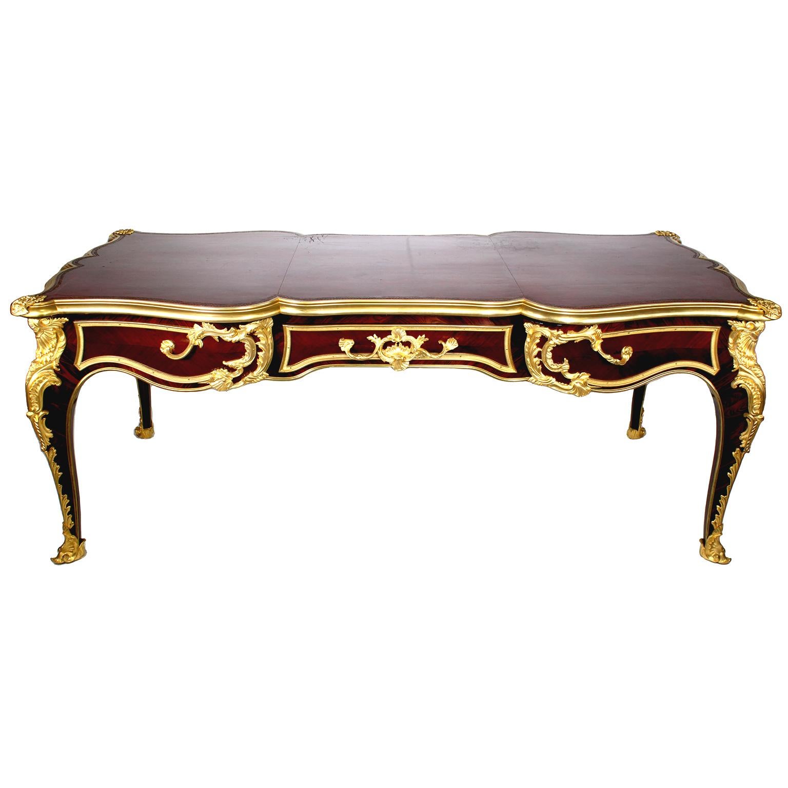 French 19th C.Louis XV Style Ormolu Mounted Bureau-Plat Desk Attr. Paul Sormani  For Sale 4