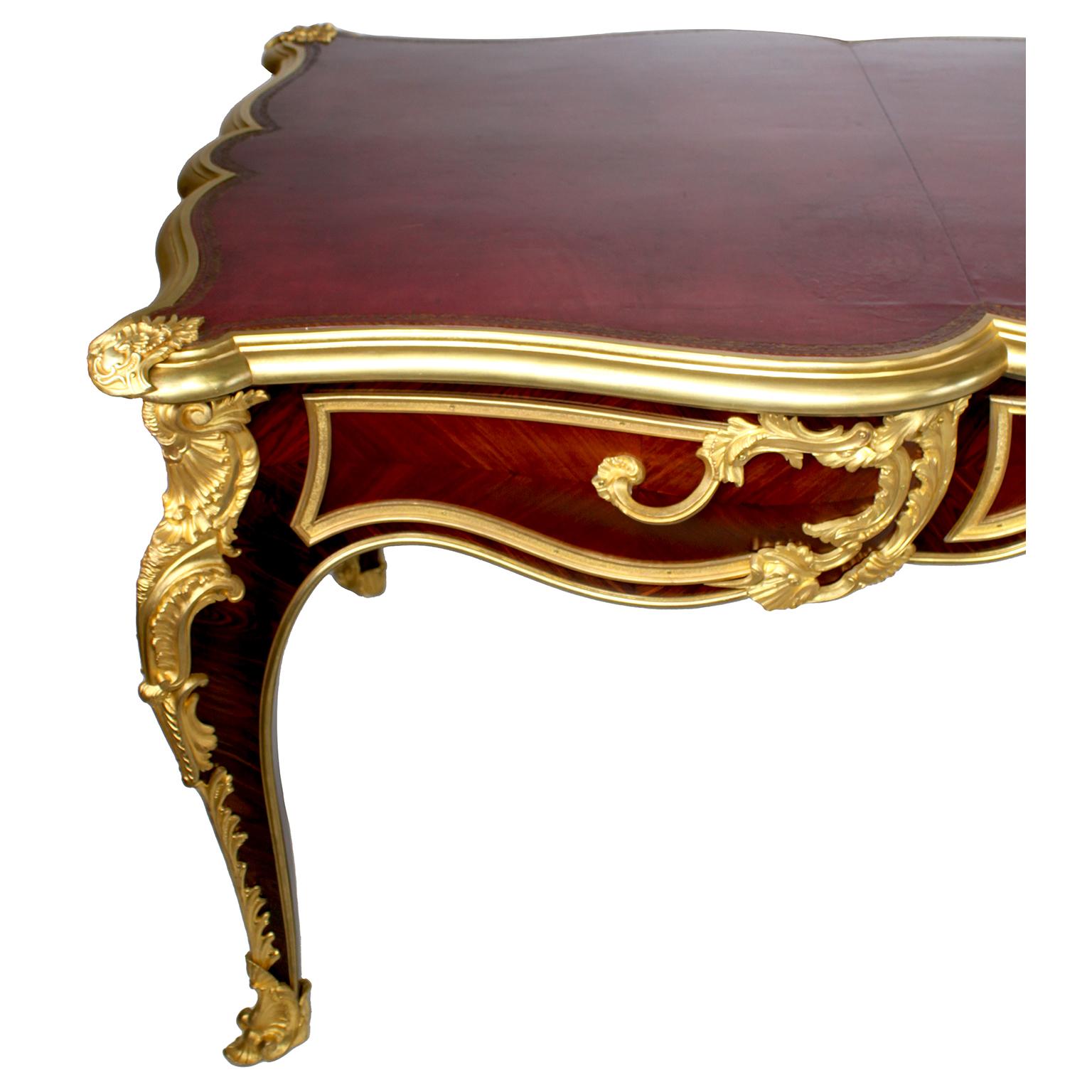 Veneer French 19th C.Louis XV Style Ormolu Mounted Bureau-Plat Desk Attr. Paul Sormani  For Sale