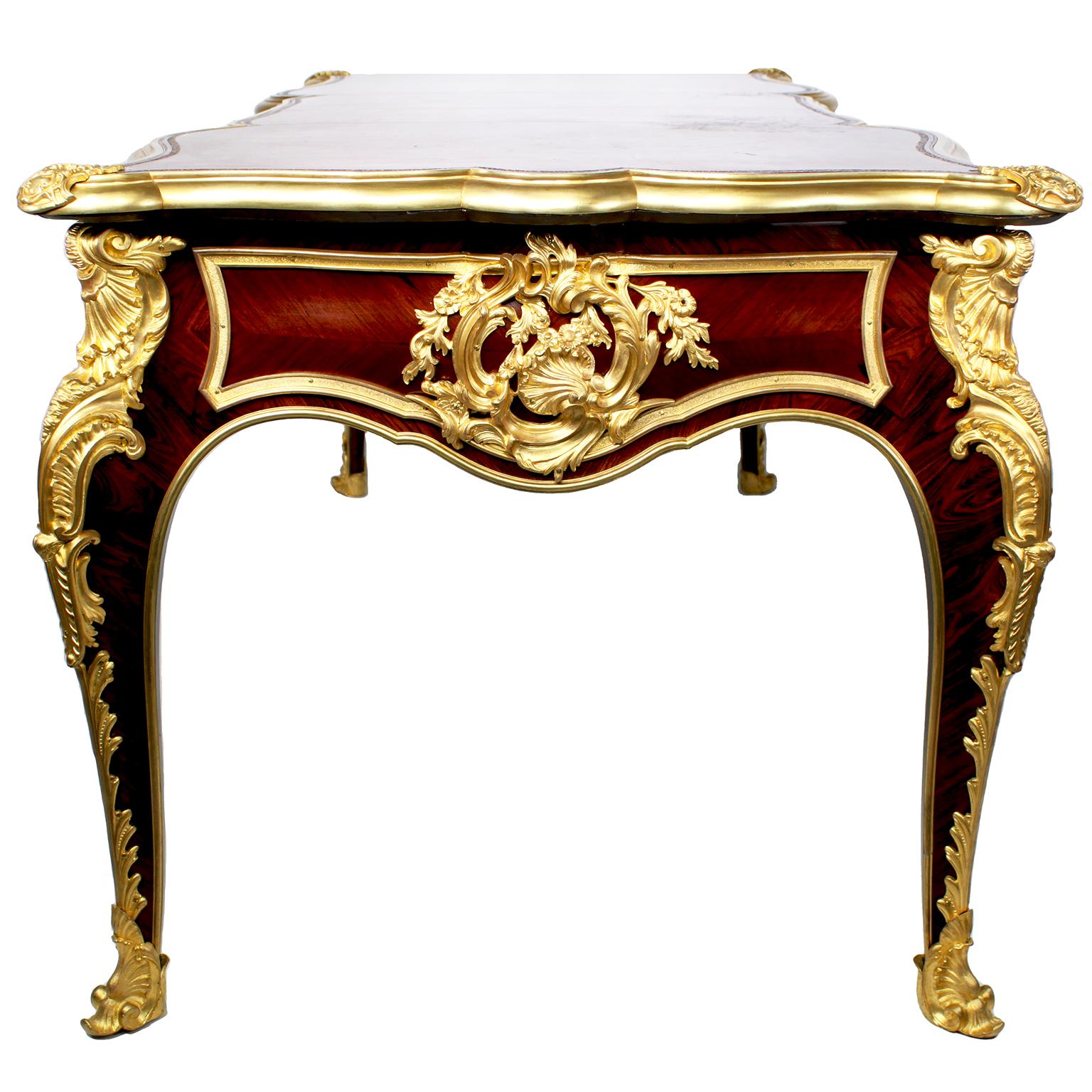 Bronze French 19th C.Louis XV Style Ormolu Mounted Bureau-Plat Desk Attr. Paul Sormani  For Sale