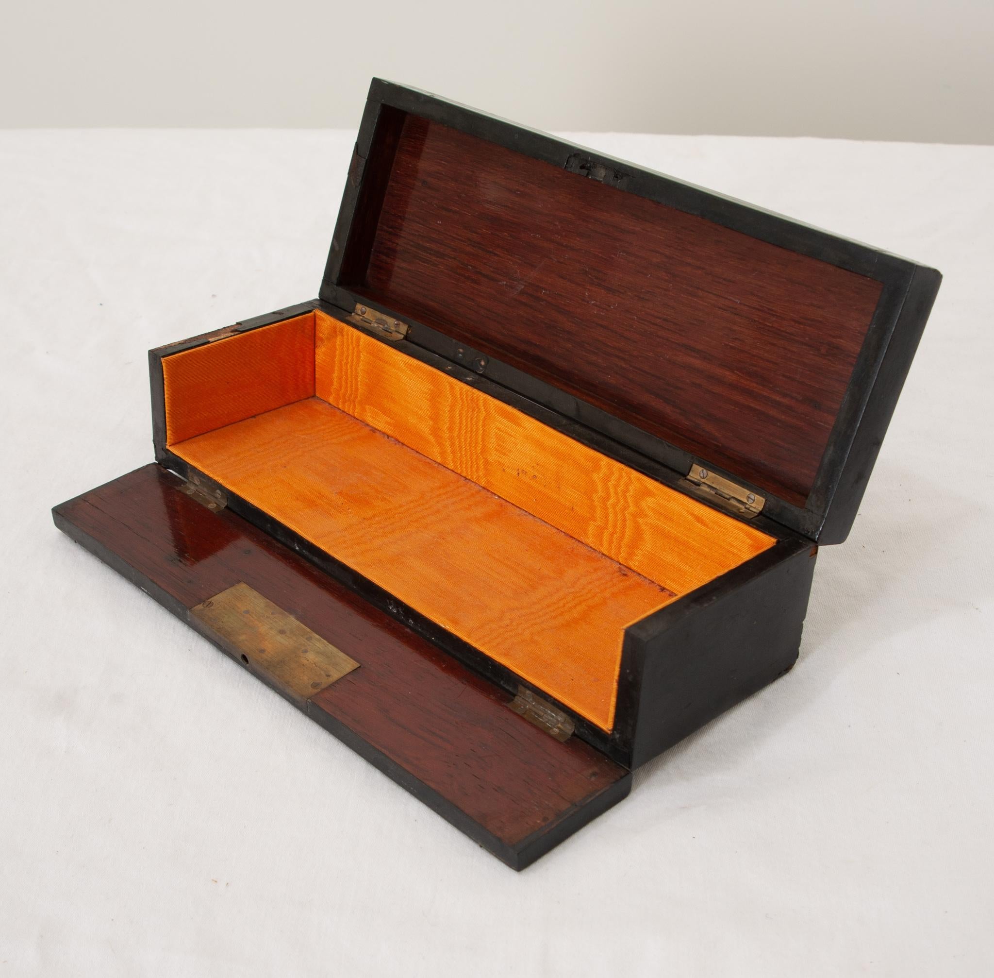 Mahogany French 19th Century Ebonized & Inlay Glove Box For Sale