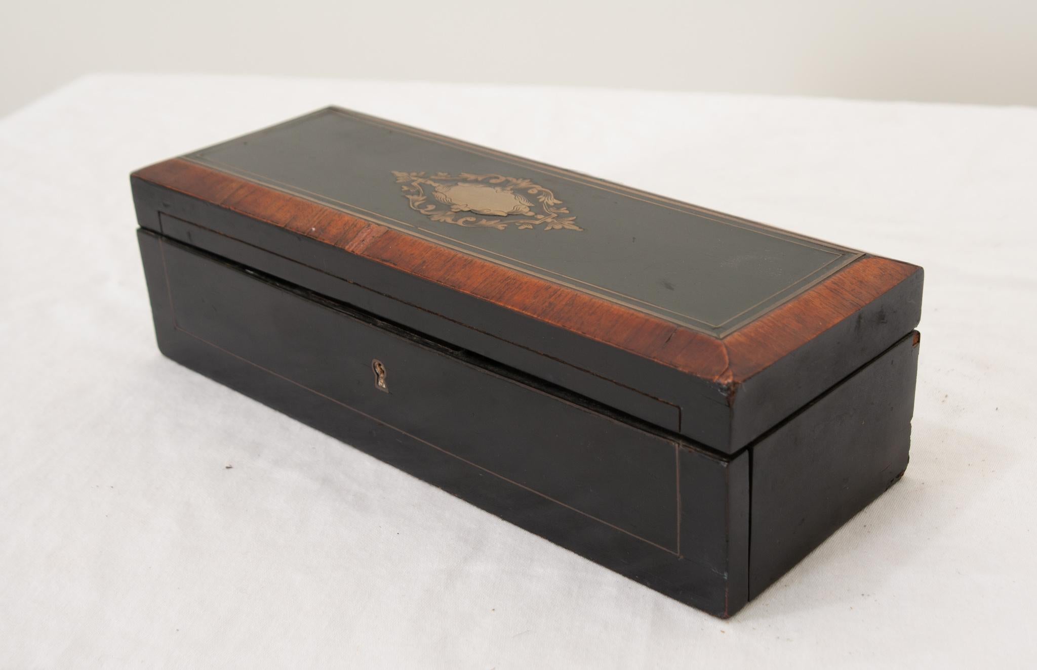 French 19th Century Ebonized & Inlay Glove Box For Sale 3