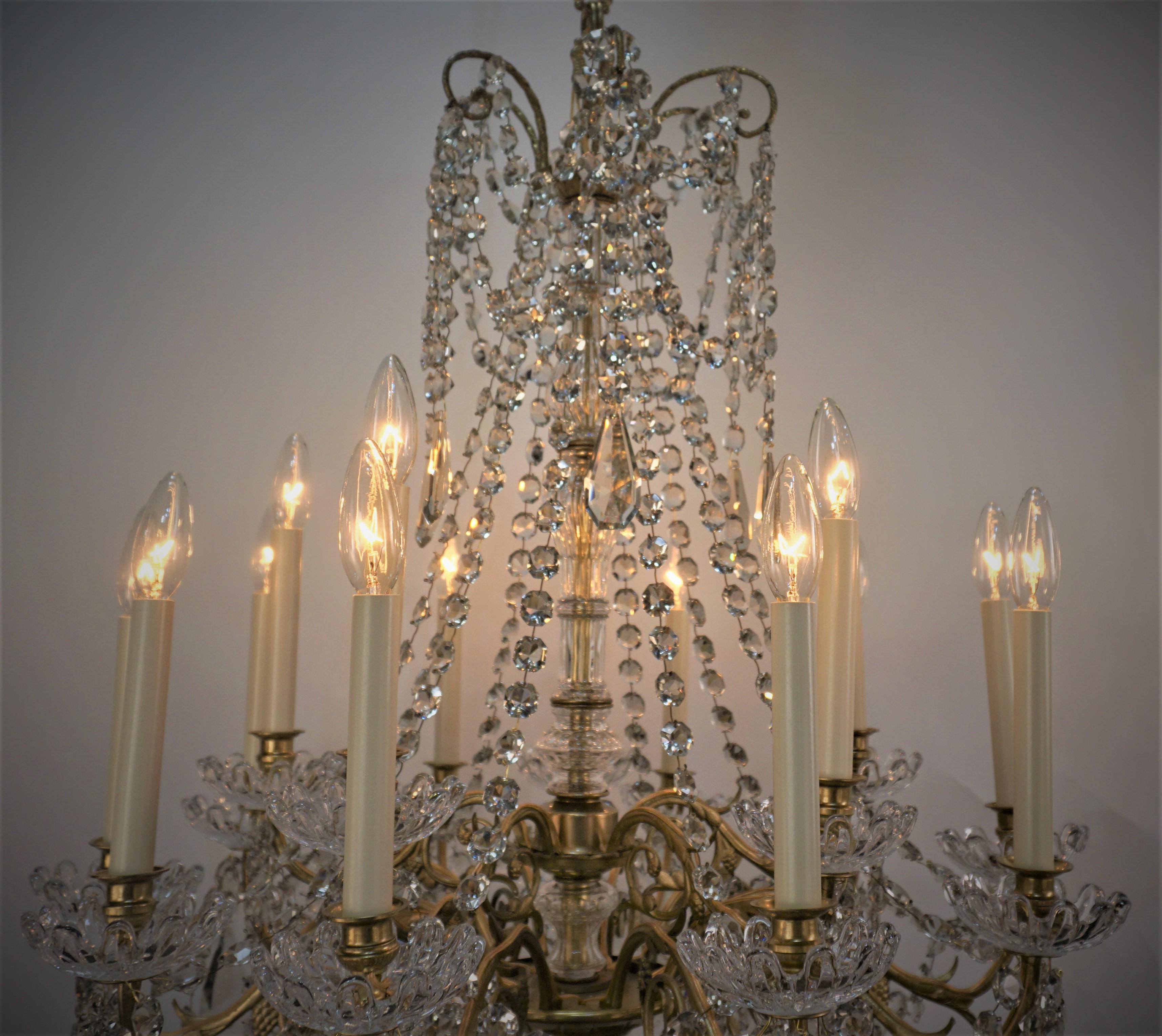 19th Century French 19th Fifteen light Signed Baccarat Crystal and Bronze Chandelier For Sale