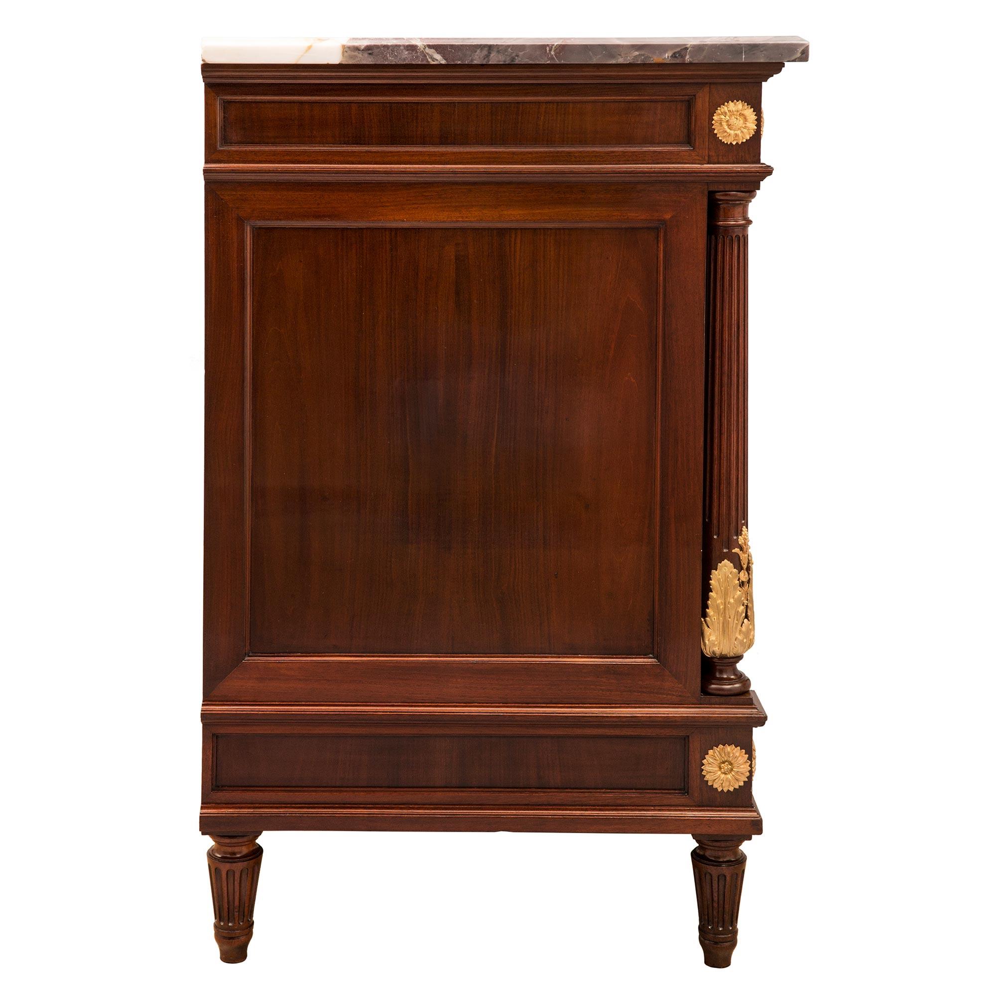 19th Century French 19th Louis XVI St. Mahogany, Ormolu and Brèche Violette Marble Commode For Sale