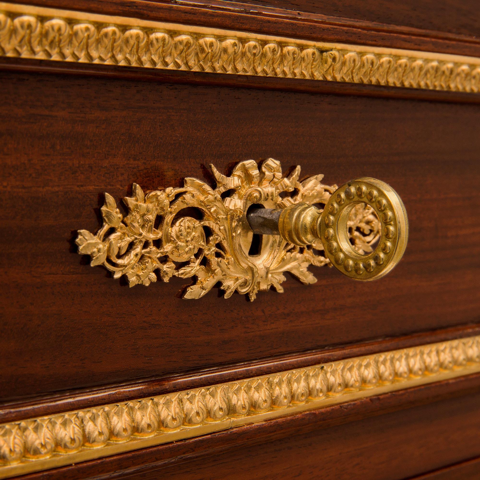 French 19th Louis XVI St. Mahogany, Ormolu and Brèche Violette Marble Commode For Sale 1