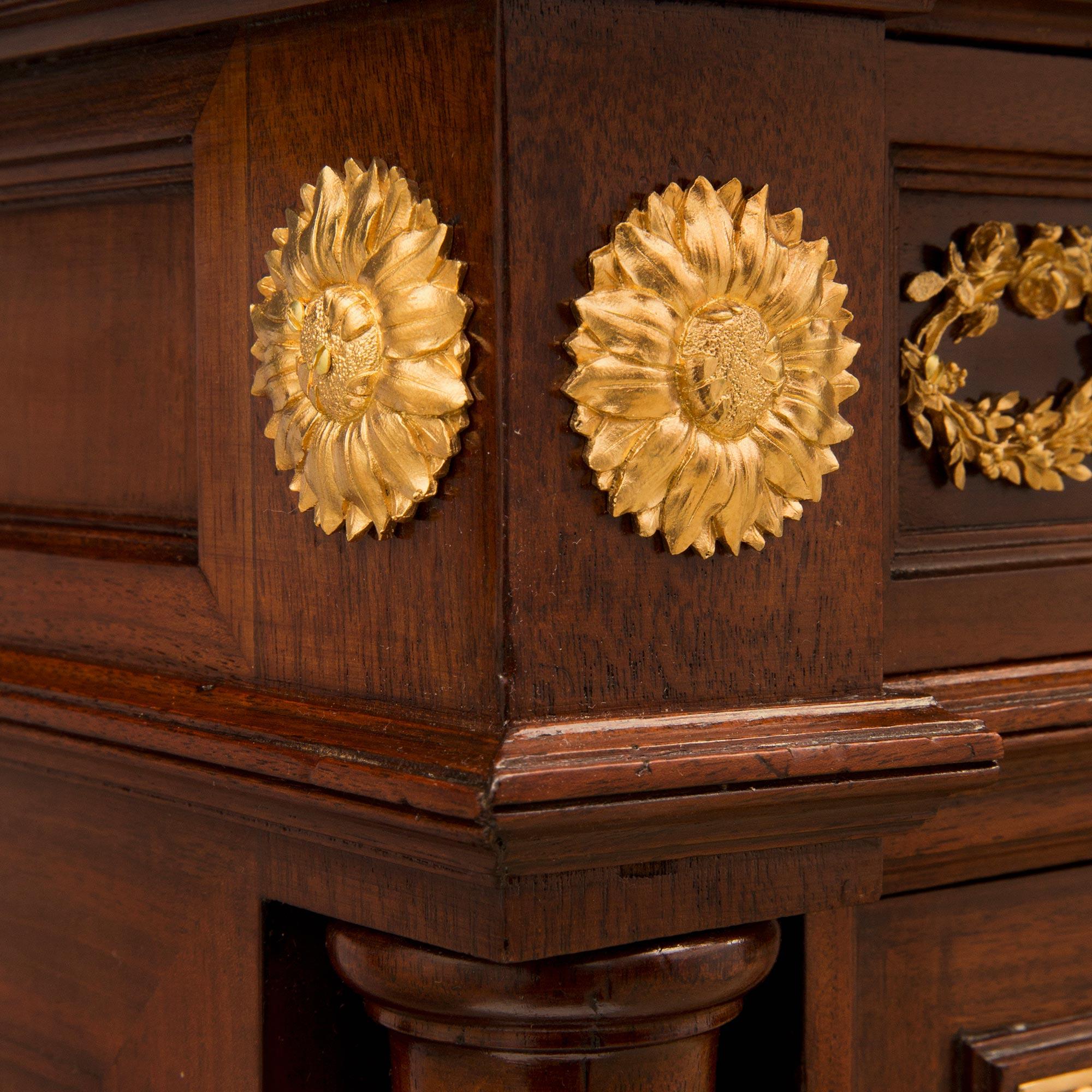 French 19th Louis XVI St. Mahogany, Ormolu and Brèche Violette Marble Commode For Sale 4