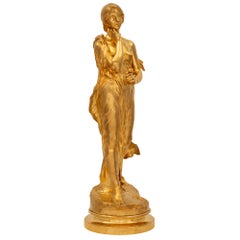 French 19th Louis XVI Style Belle Époque Period Ormolu Statue of a Maiden