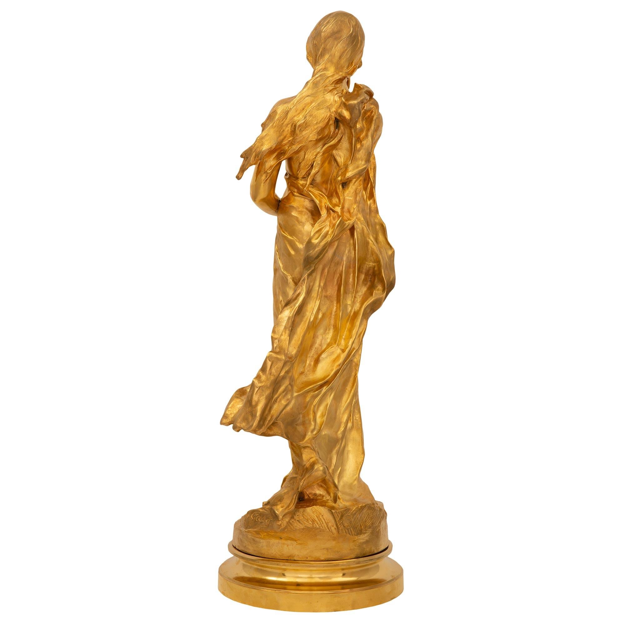 19th Century French 19th Louis XVI Style Belle Époque Period Ormolu Statue of a Maiden For Sale