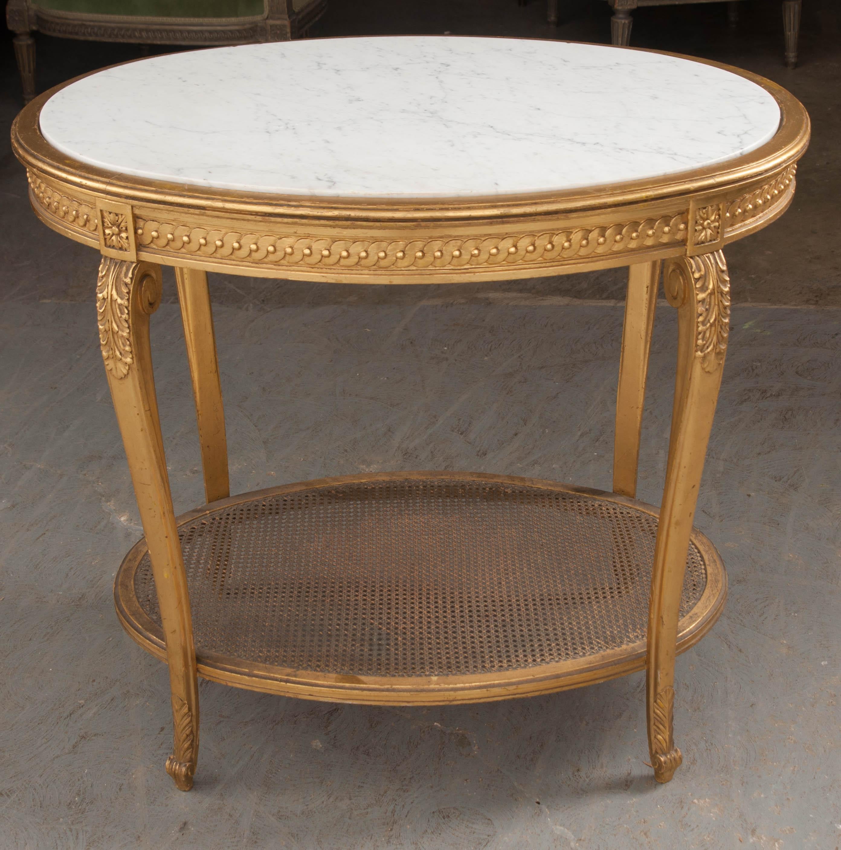 19th Century French 19th Louis XVI-Style Oval Giltwood Occasional Table For Sale