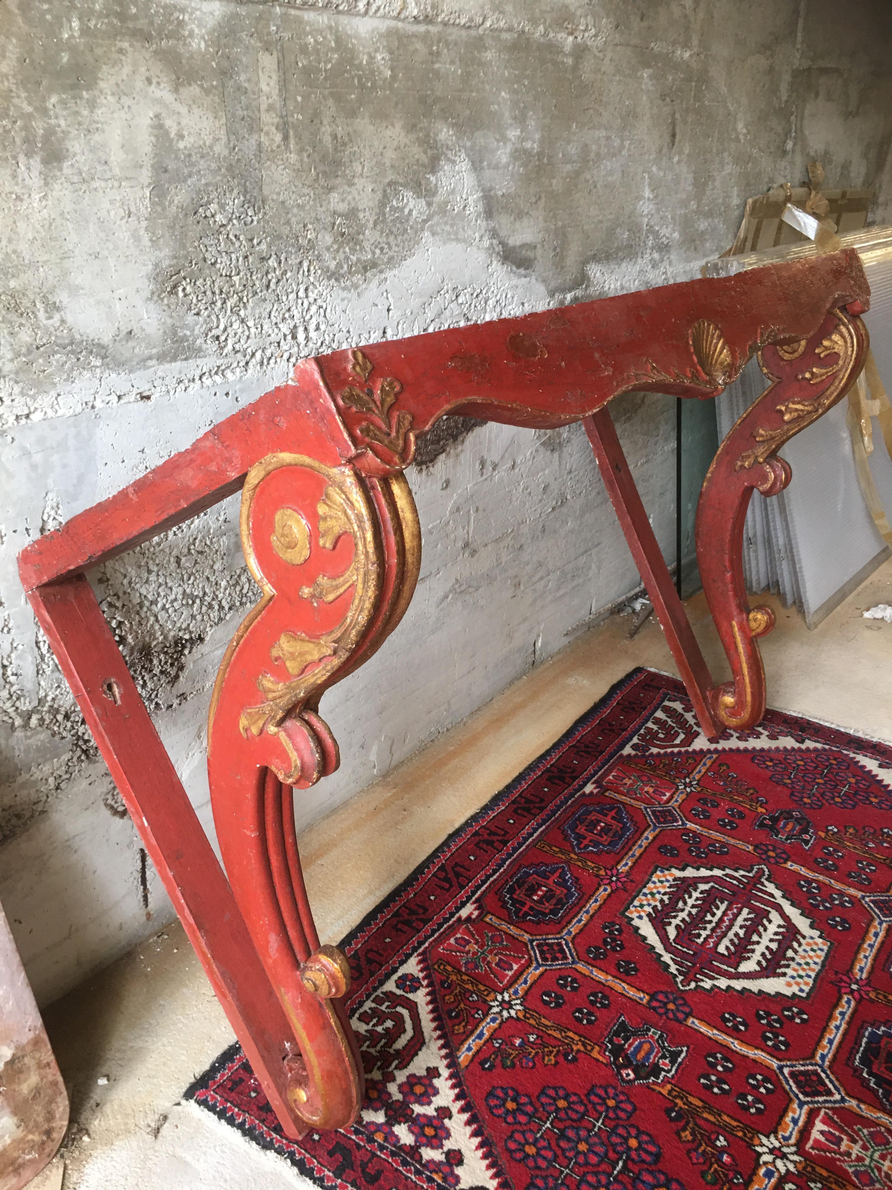 French 19th, Red and Gold Lacquered Console, Provence For Sale 9
