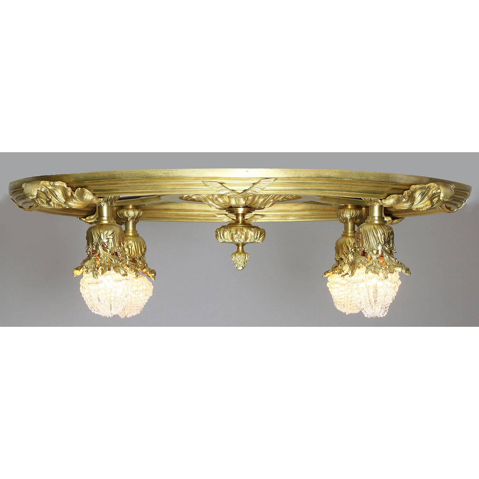 French 19th-20th Century Belle Époque Gilt Bronze Plafonnier Ceiling Chandelier In Excellent Condition In Los Angeles, CA