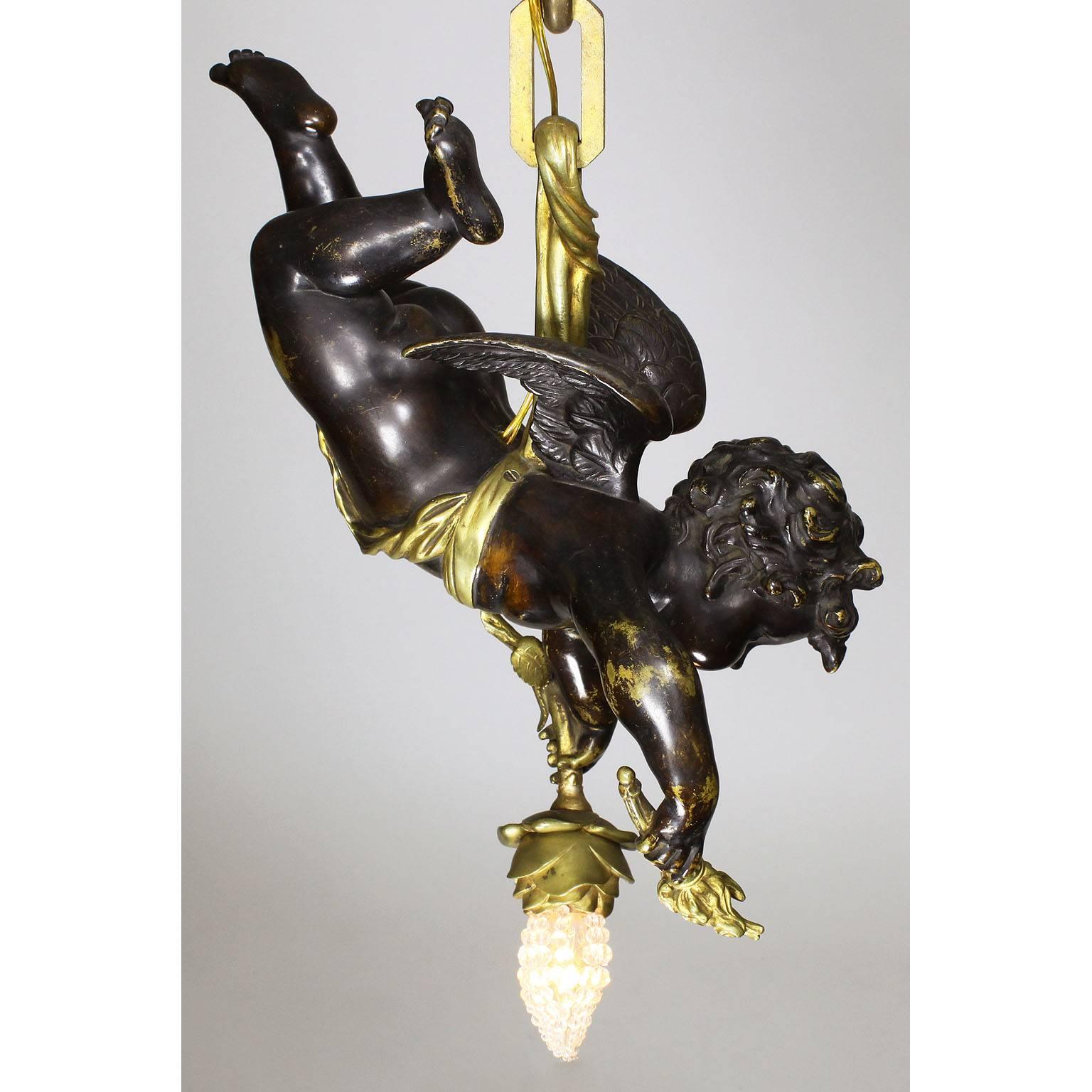 Brass French 19th-20th Century Belle Époque Patinated & Gilt Bronze Cherub Chandelier