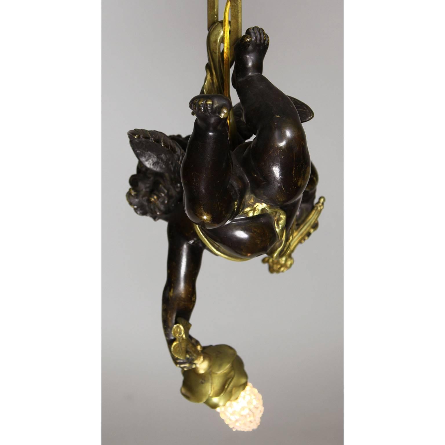 French 19th-20th Century Belle Époque Patinated & Gilt Bronze Cherub Chandelier 2