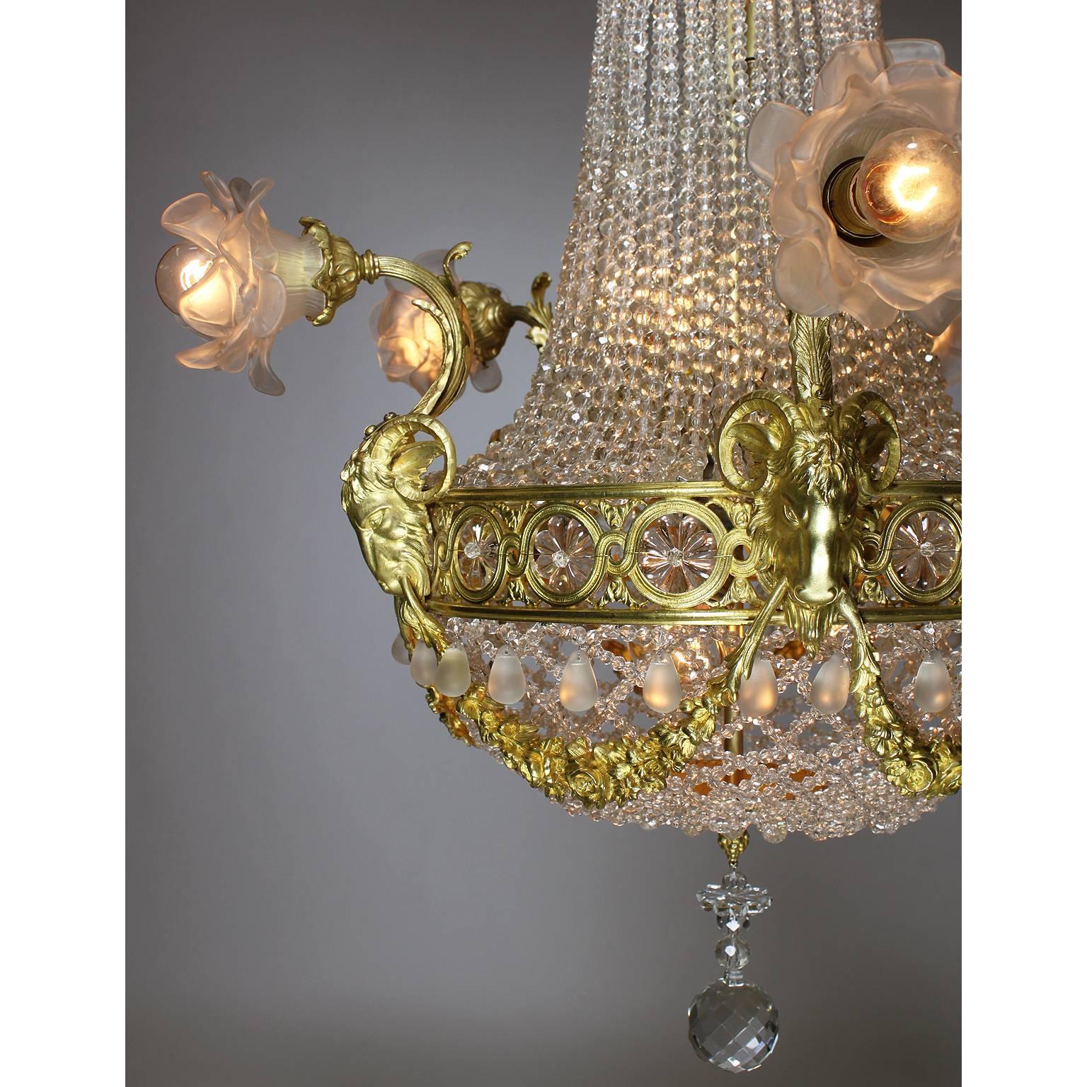Early 20th Century French 19th-20th Century Louis XVI Style Gilt-Bronze and Beaded Glass Chandelier
