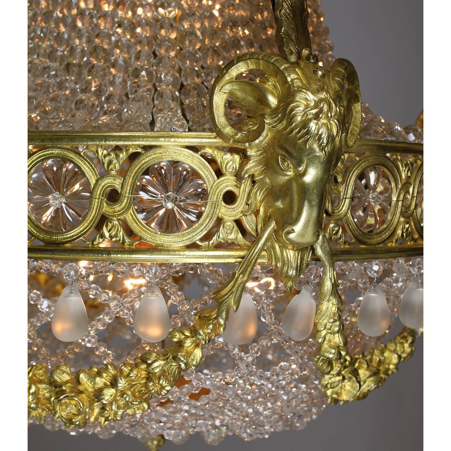 French 19th-20th Century Louis XVI Style Gilt-Bronze and Beaded Glass Chandelier 1