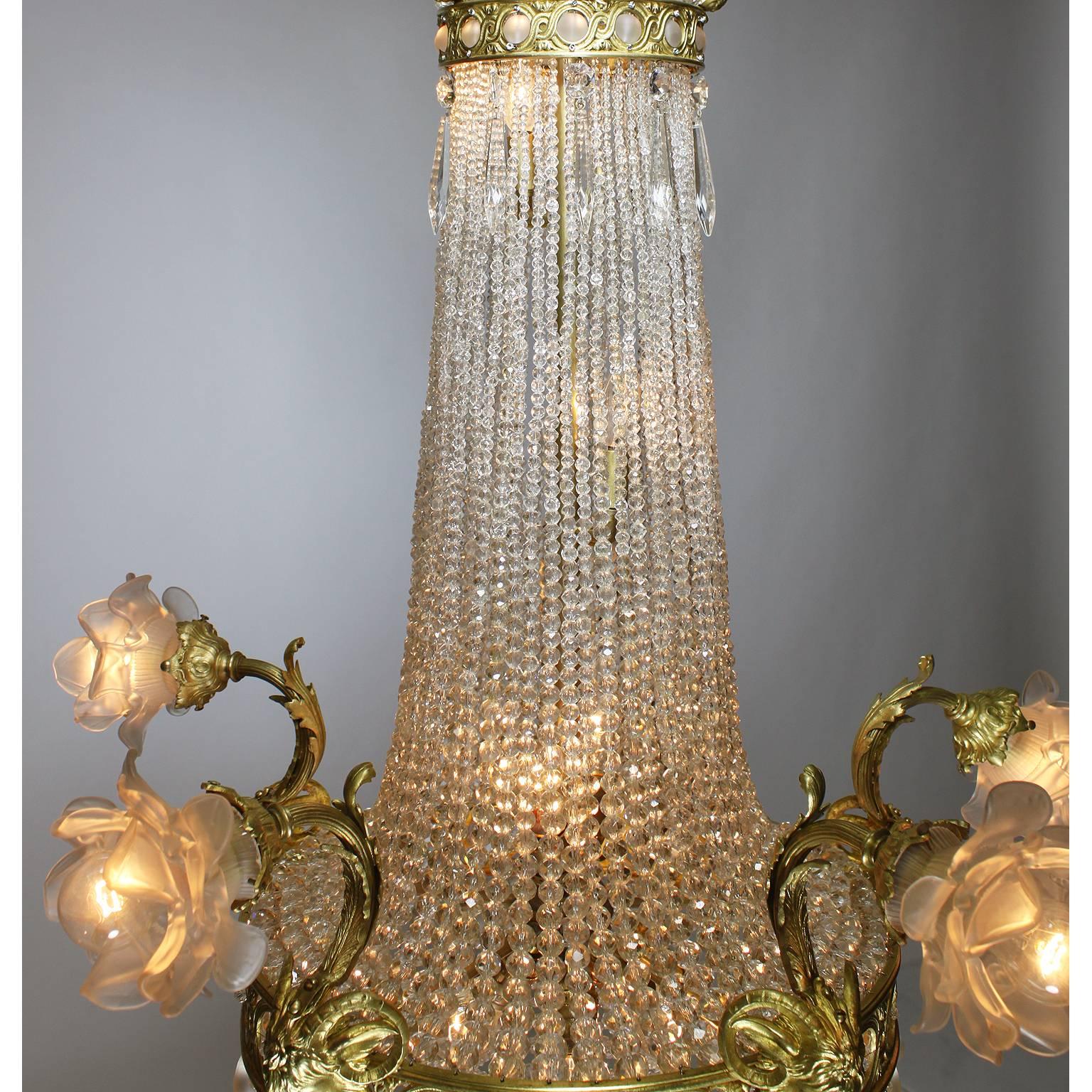 French 19th-20th Century Louis XVI Style Gilt-Bronze and Beaded Glass Chandelier 2