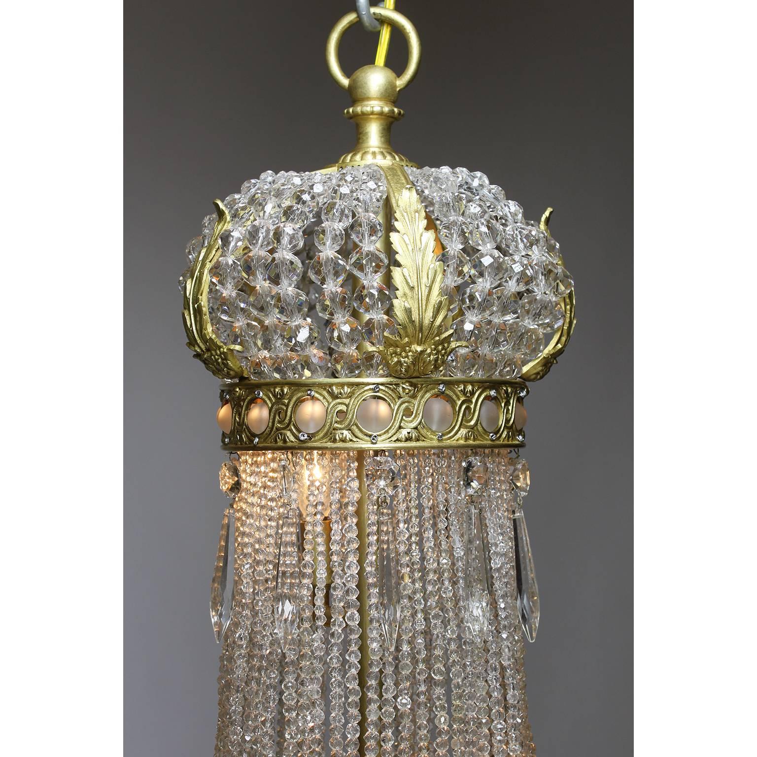 French 19th-20th Century Louis XVI Style Gilt-Bronze and Beaded Glass Chandelier 3