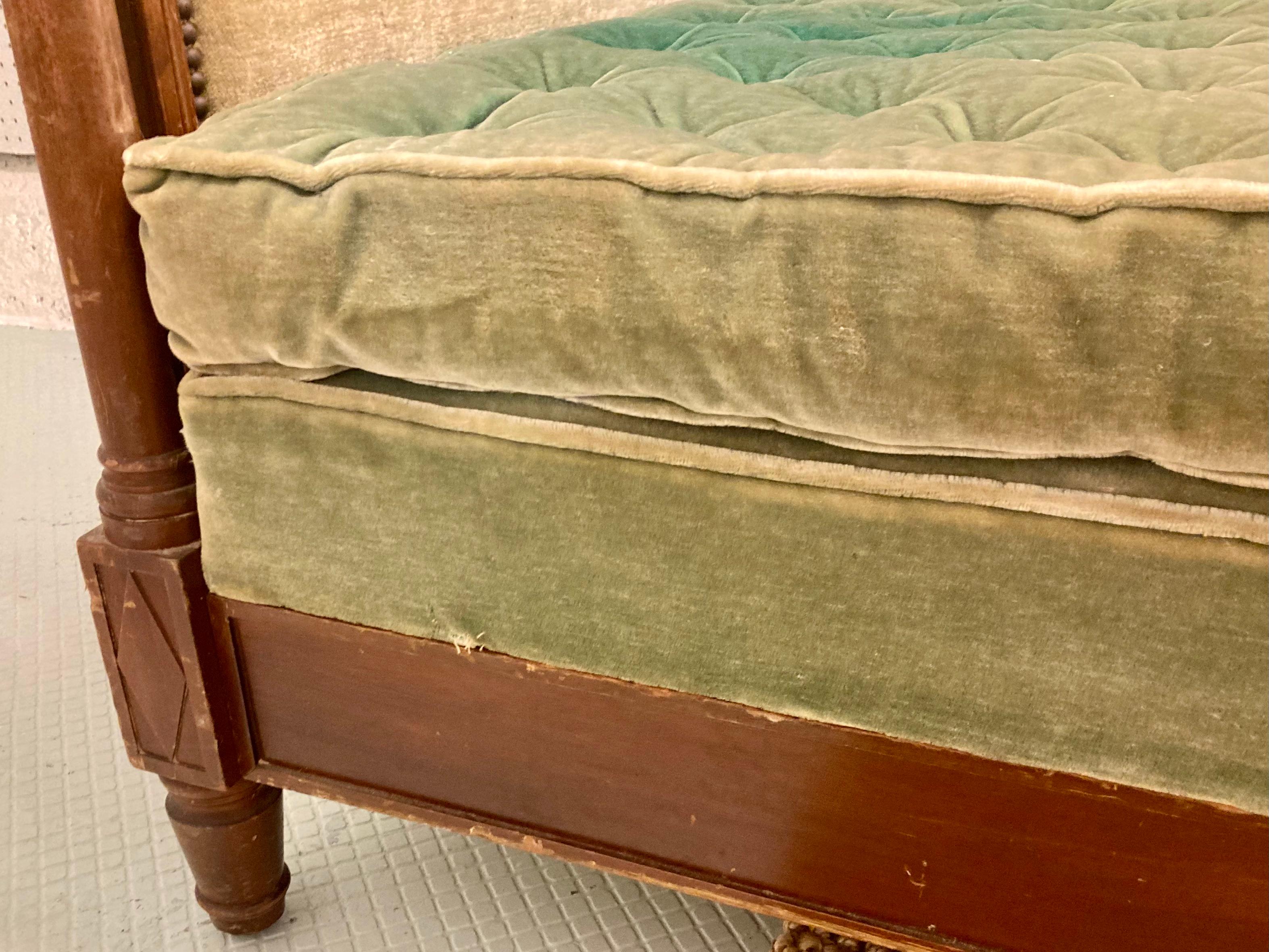 French 19thC Directoire Daybed With Original Tufted Upholstered Seat Cushion Set For Sale 3