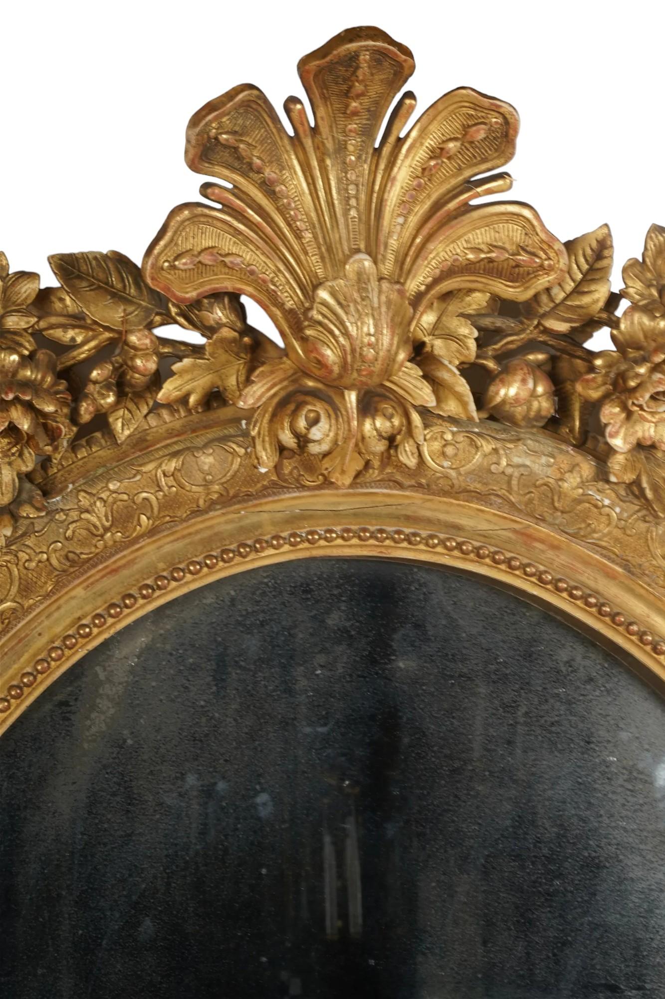 French 19thc  Giltwood Oval Wall Mirror For Sale 2