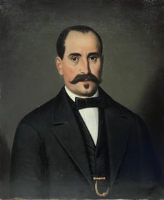 Fine 19th Century Portrait of a French Man with Moustache, Large Painting