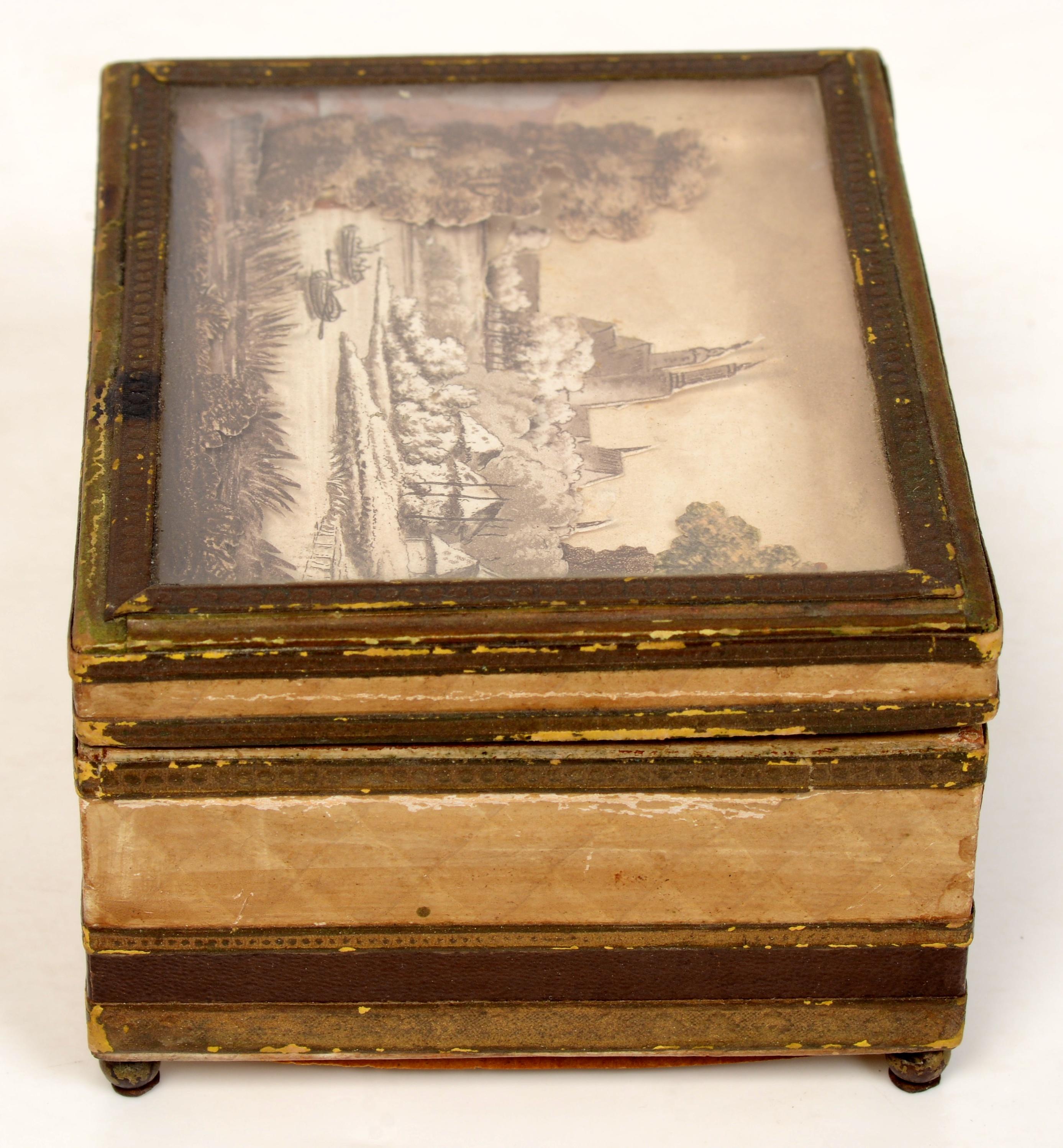 French 19thc Paper Covered Box Diorama of Strasbourg Cathedral Under a Glass Top In Good Condition For Sale In valatie, NY