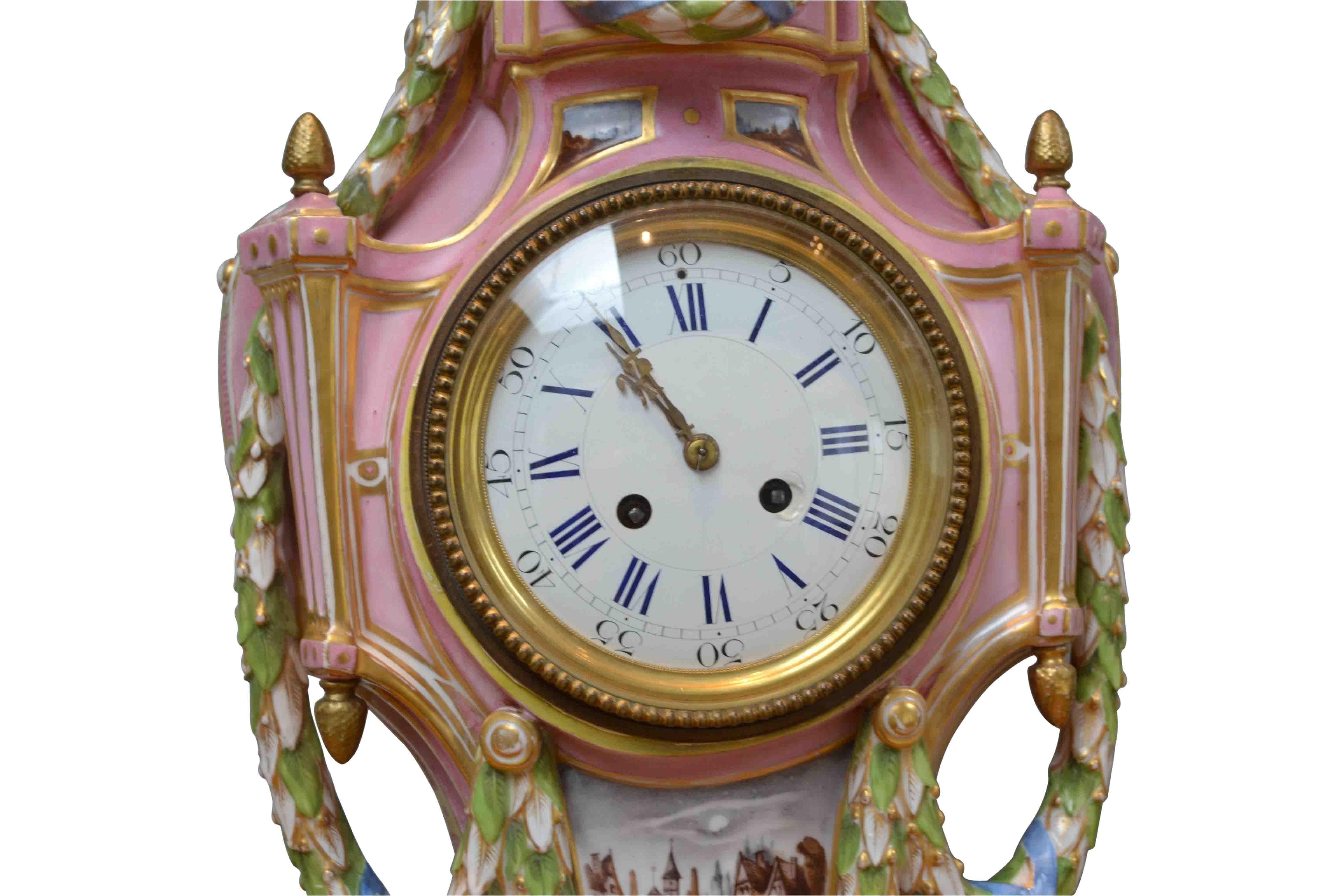 Louis XVI French Late 19 Century Pink Porcelain Cartel Clock Attributed to Samson and Cie For Sale