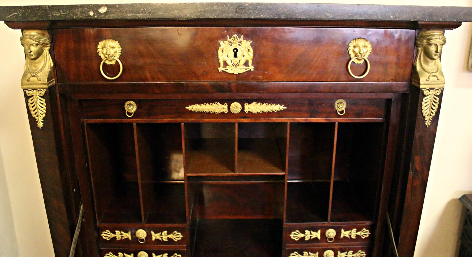 French 19th C. Second Empire Secrétaire À Abattant with Gold Ormolu Mounts For Sale 5