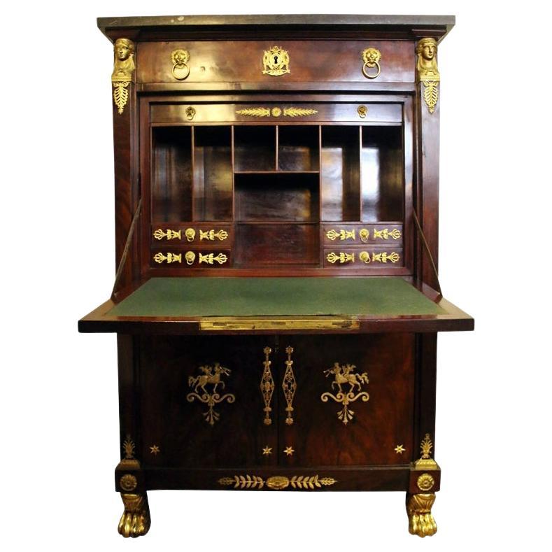 French 19th C. Second Empire Secrétaire À Abattant with Gold Ormolu Mounts For Sale